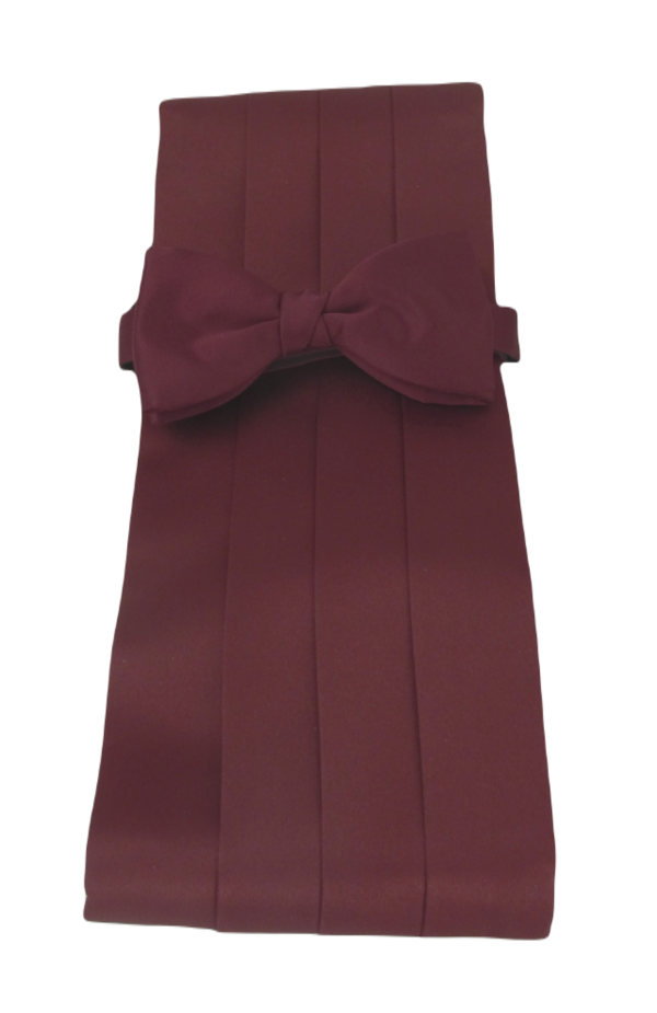 Burgundy Plain Satin Cummerbund & Bow Set by Van Buck Van Buck England