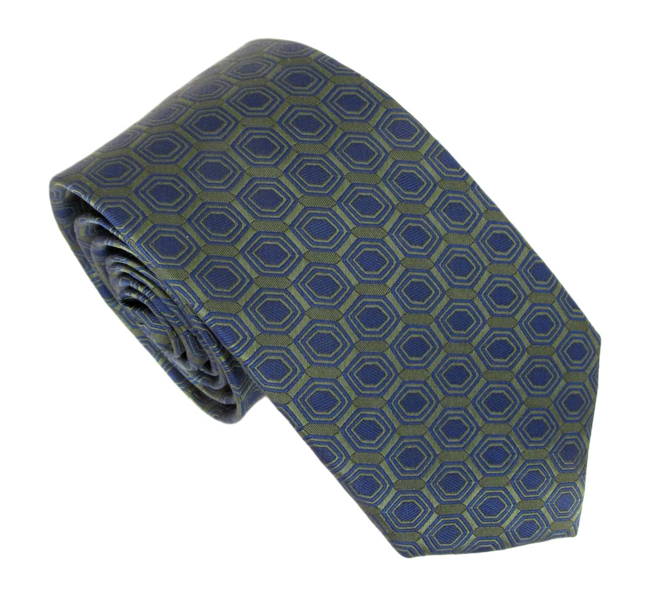 Navy Green Hexagons Ldn Silk Tie