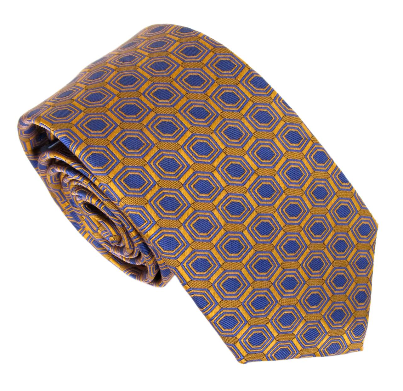 Navy Orange Hexagons Ldn Silk Tie