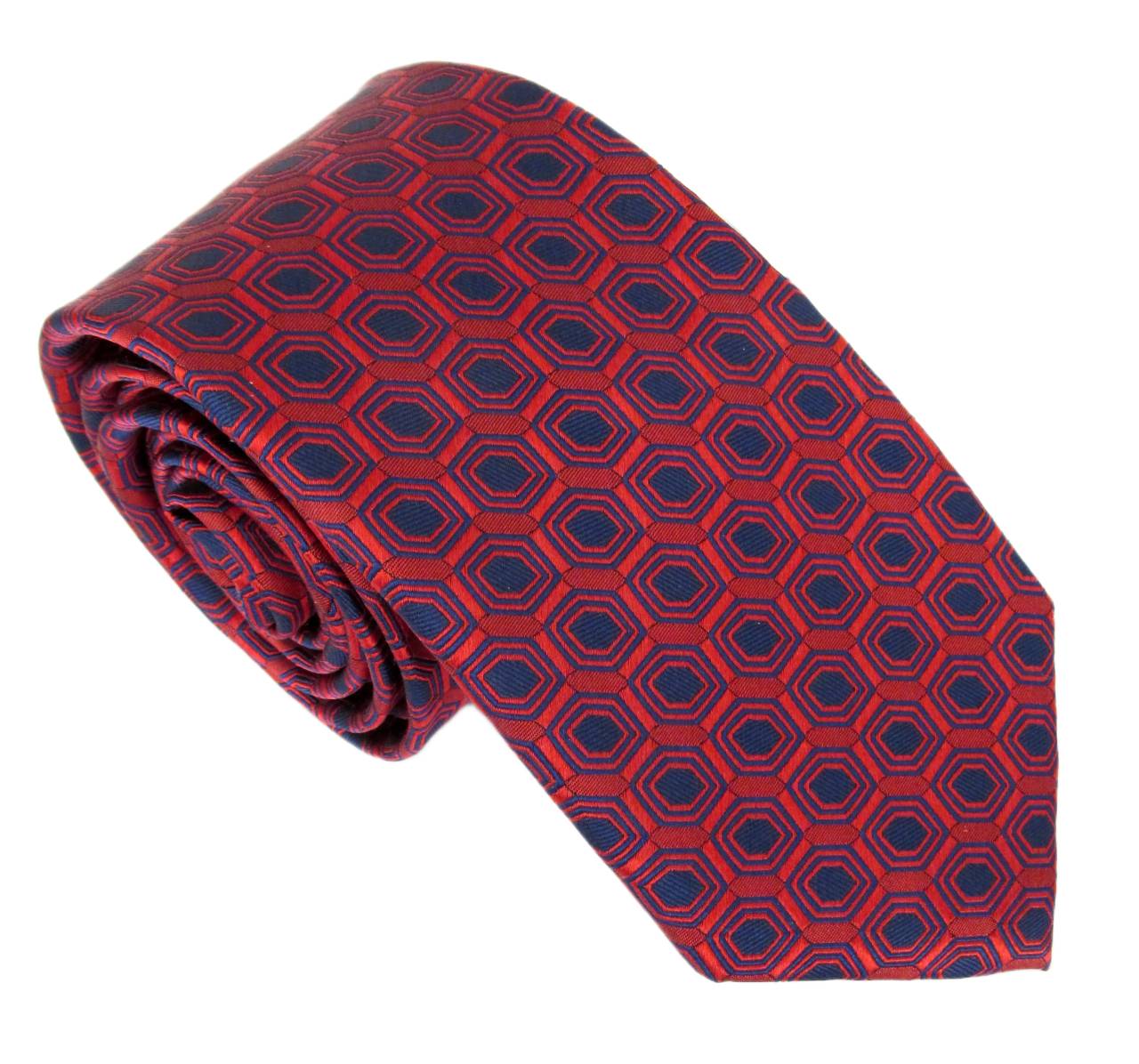 Navy Red Hexagons Ldn Silk Tie