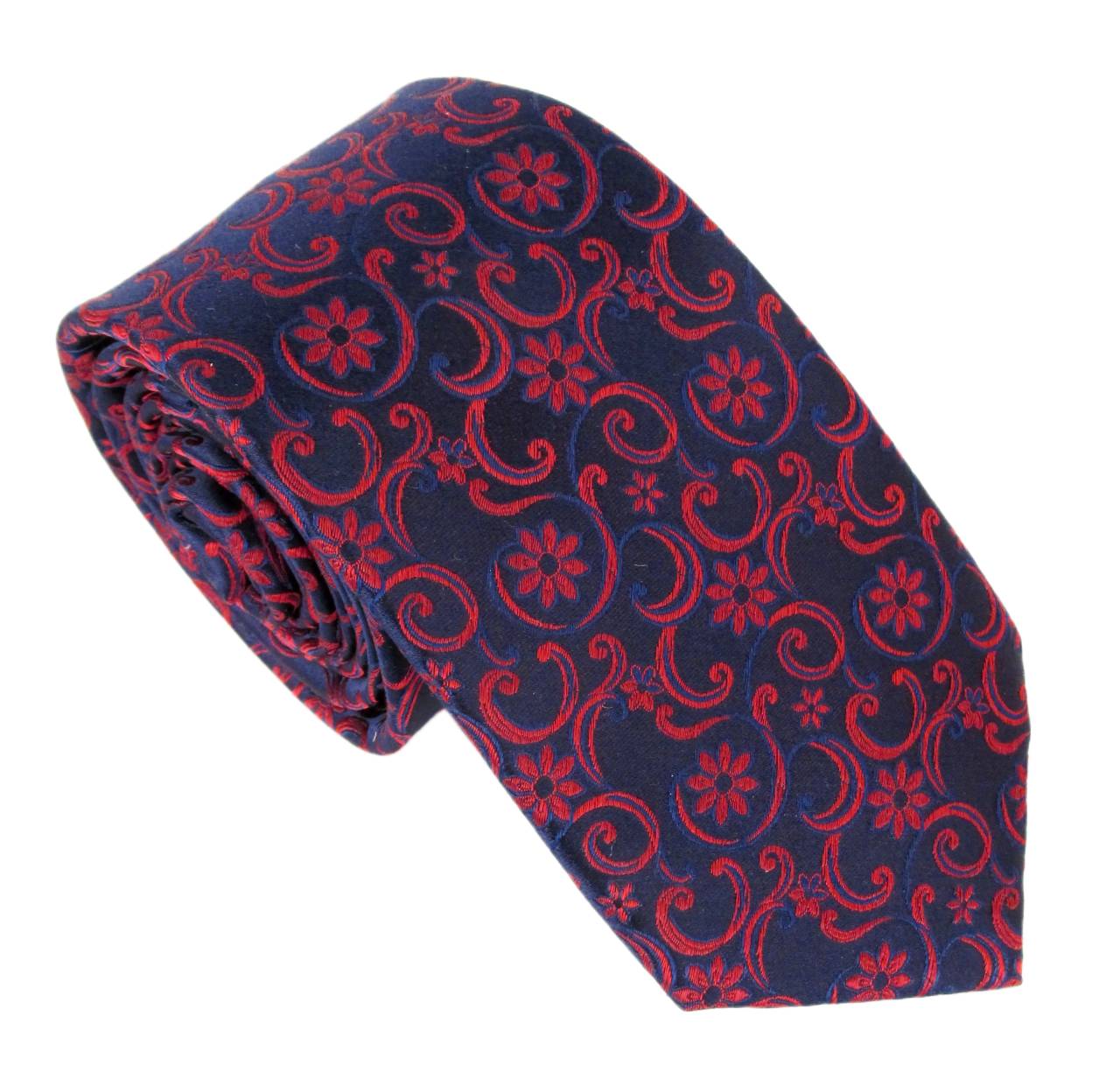 Navy Red Swirl Ldn Silk Tie
