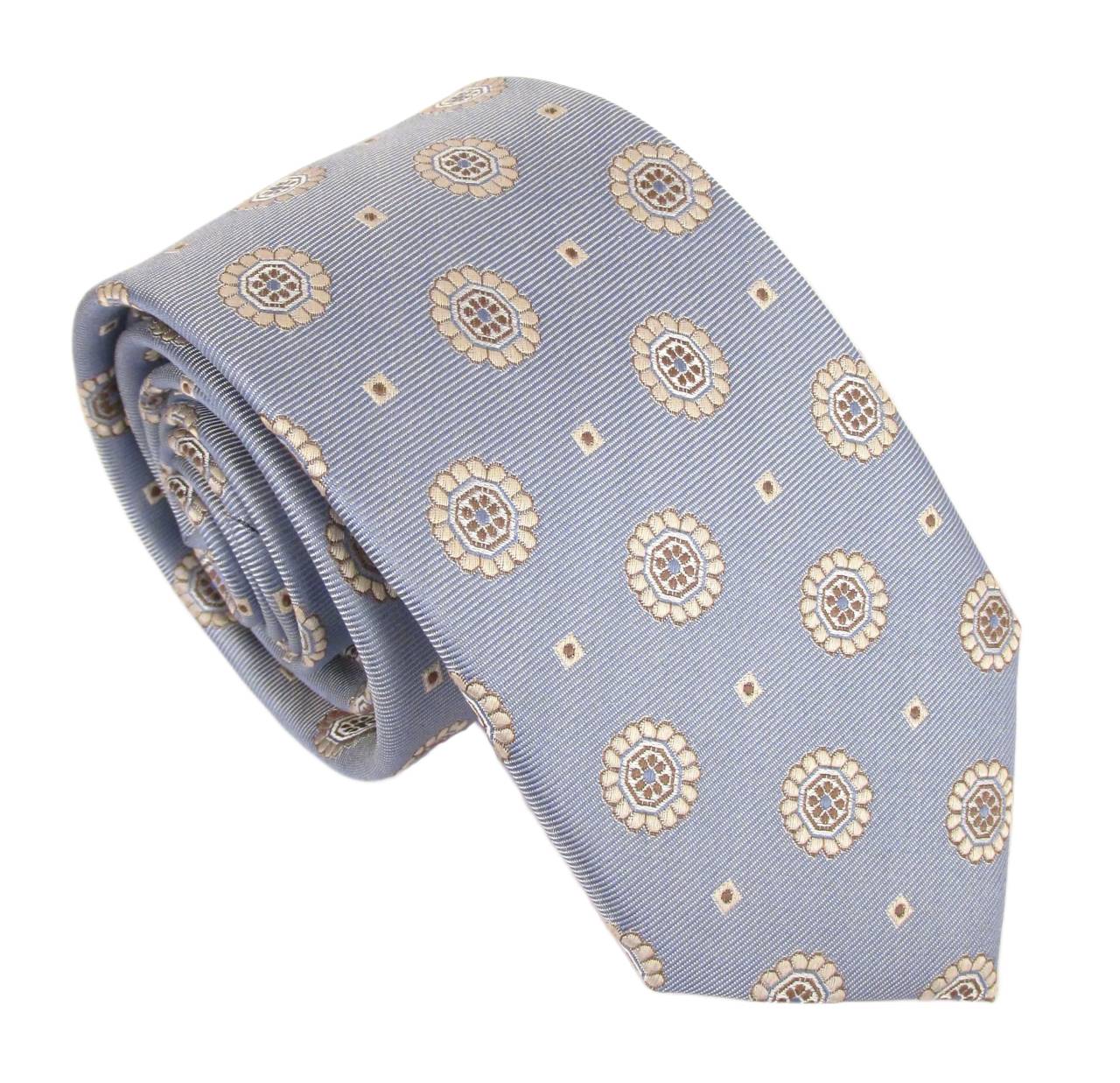 Sky Blue Large Floral Medallion with Dotted Accents